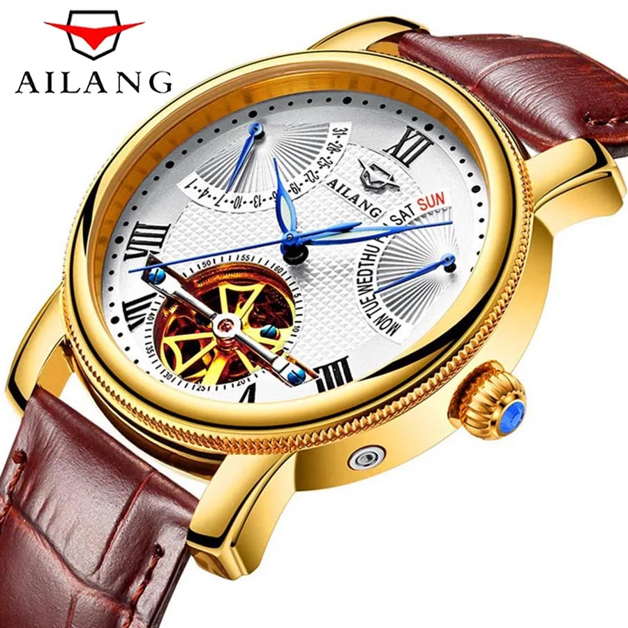 AILANG Мужские автоматические механические часы с турбийоном модные деловые