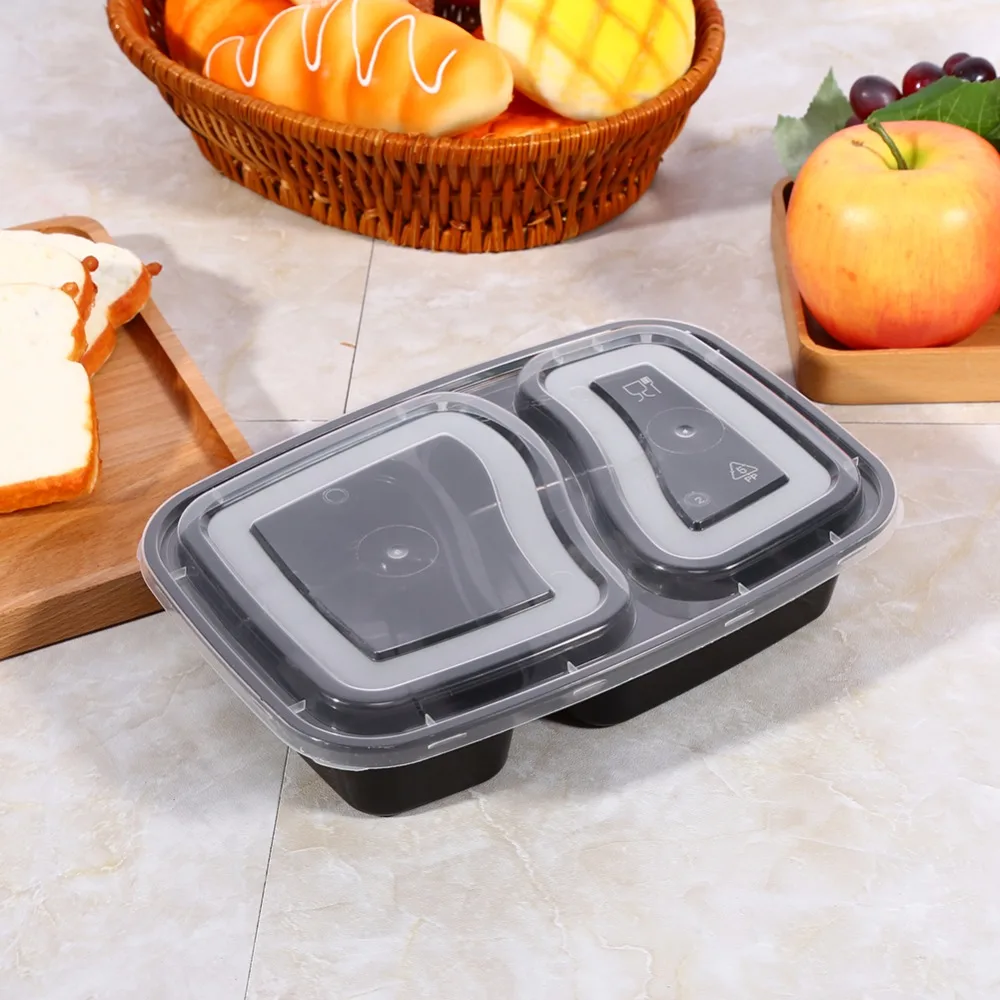 Eco Friendly 10pcs/Lot Plastic Microwavable 2 Compartments Meal Prep