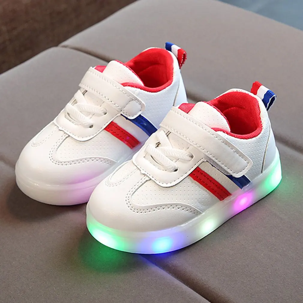 

Fashion Luminous Sneakers Leisure Children Shoes Anti-skid Sole LED Light Up Shoes Striped Sneakers for Girls Boys