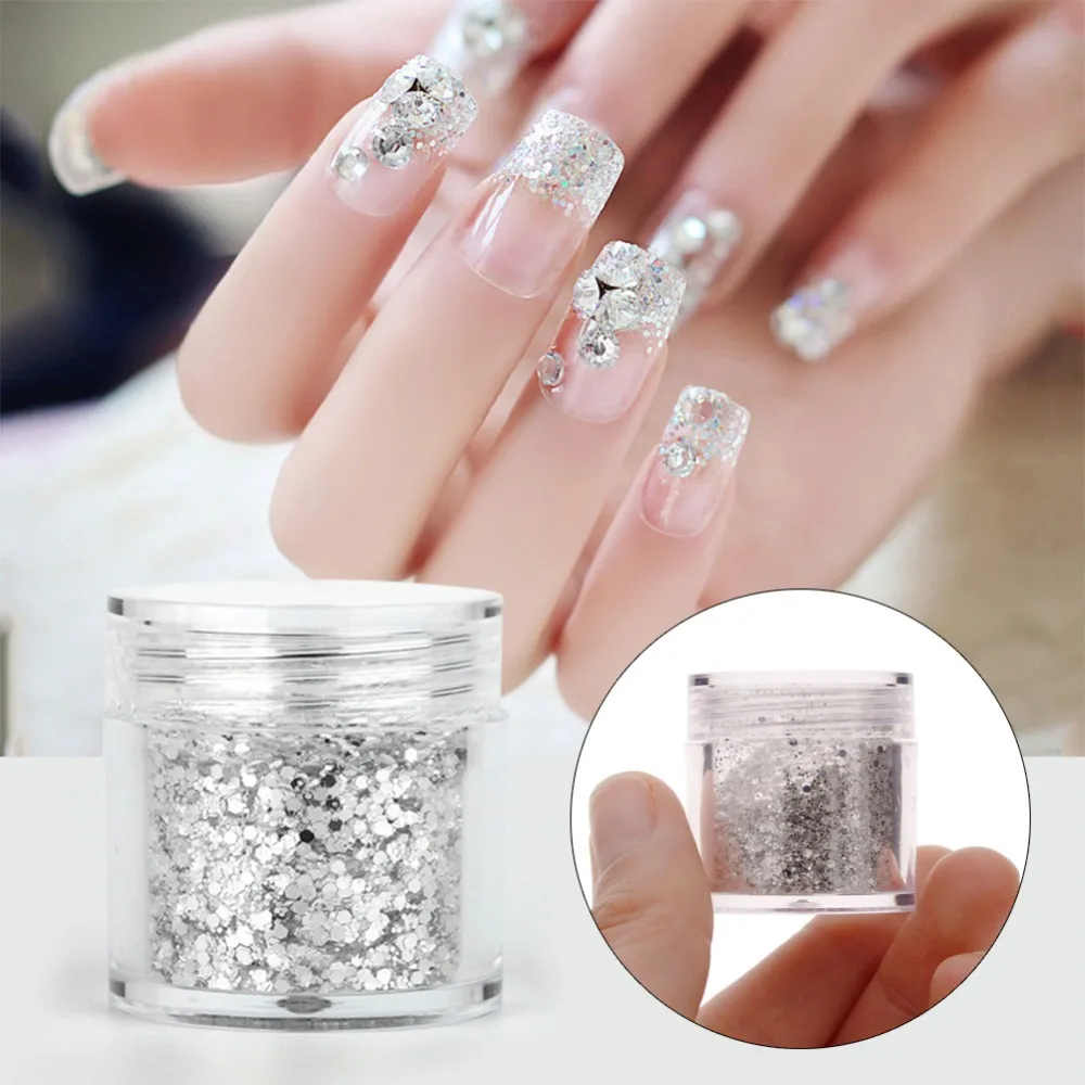 10g/Bottle New Silver Sequins Nail Glitter Shinning Powder Nail Patch