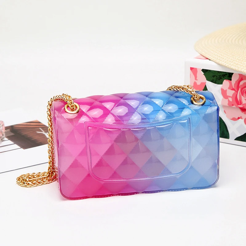  Fashion Colorful PVC Bag Women High Quality Transparent Plaid Jelly Chian Crossbody Bags Gradient C - 33027657205