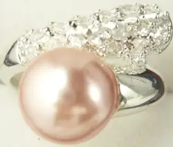Прекрасно 8 мм розовый оболочки жемчужина кольцо # 7,8