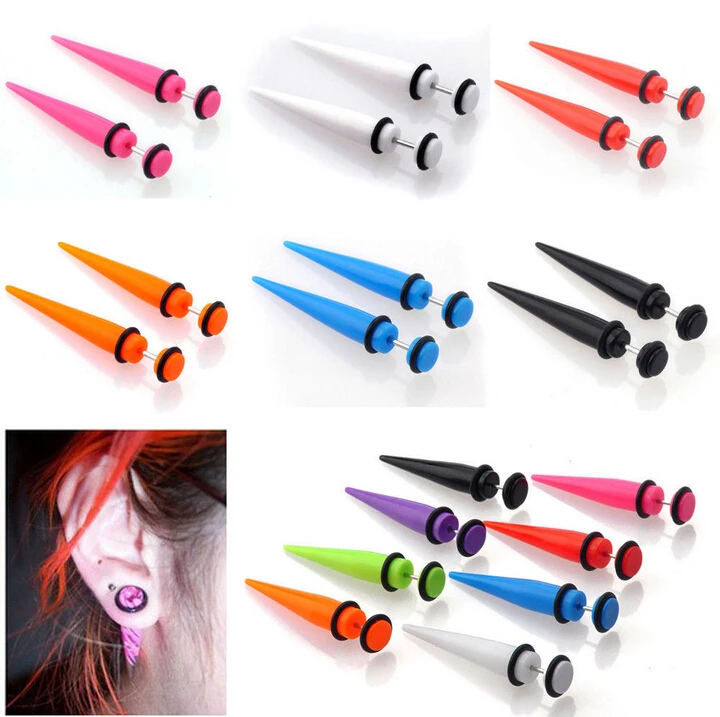 men women fake ear taper plugs 5mm ear gauges expander taper earring size chart
