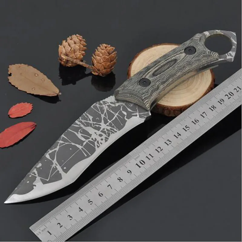 

Tactical Fixed Blade Knife Steel Blade Wood Handle Titanium Survival Knives Huntting Fishing EDC Tool