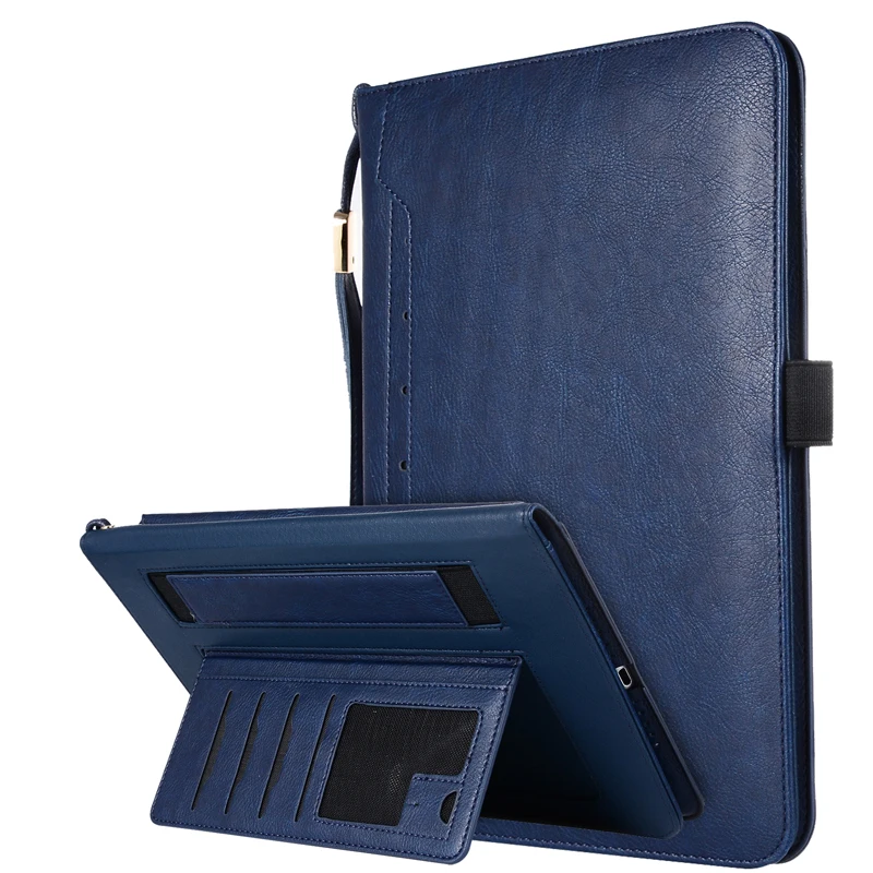

Multi Straps Handheld Calf Leather Case for iPad5 iPad Air Foldable Business Card Stand Smart Cover for Apple iPad6 Air2 9.7"