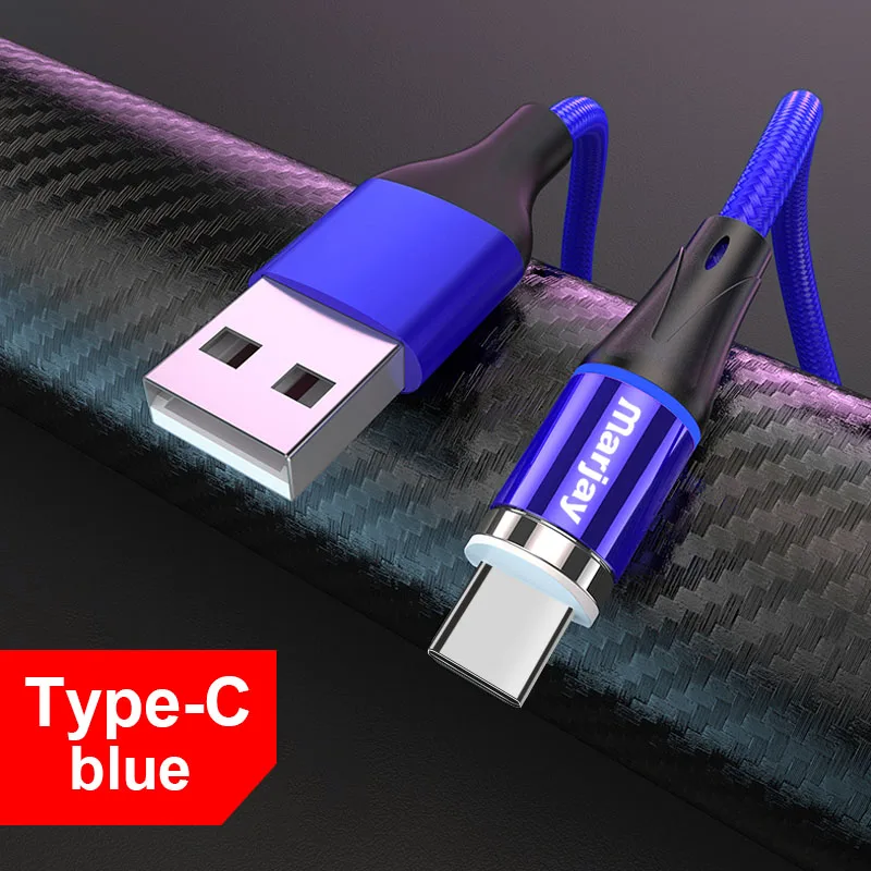 Магнитный Micro USB кабель Marjay для iphone, samsung, Xiaomi, usb type C, 3A, быстрая зарядка, магнитное зарядное устройство, адаптер, кабели для мобильных телефонов - Цвет: Blue For Type C