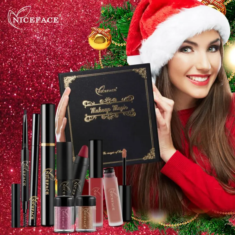 

Lip Gloss lipstick Eye shadow Powder set Christmas cosmetics gift set Eyelash Cream Eyeliner Women Facial Eye Beauty Kit