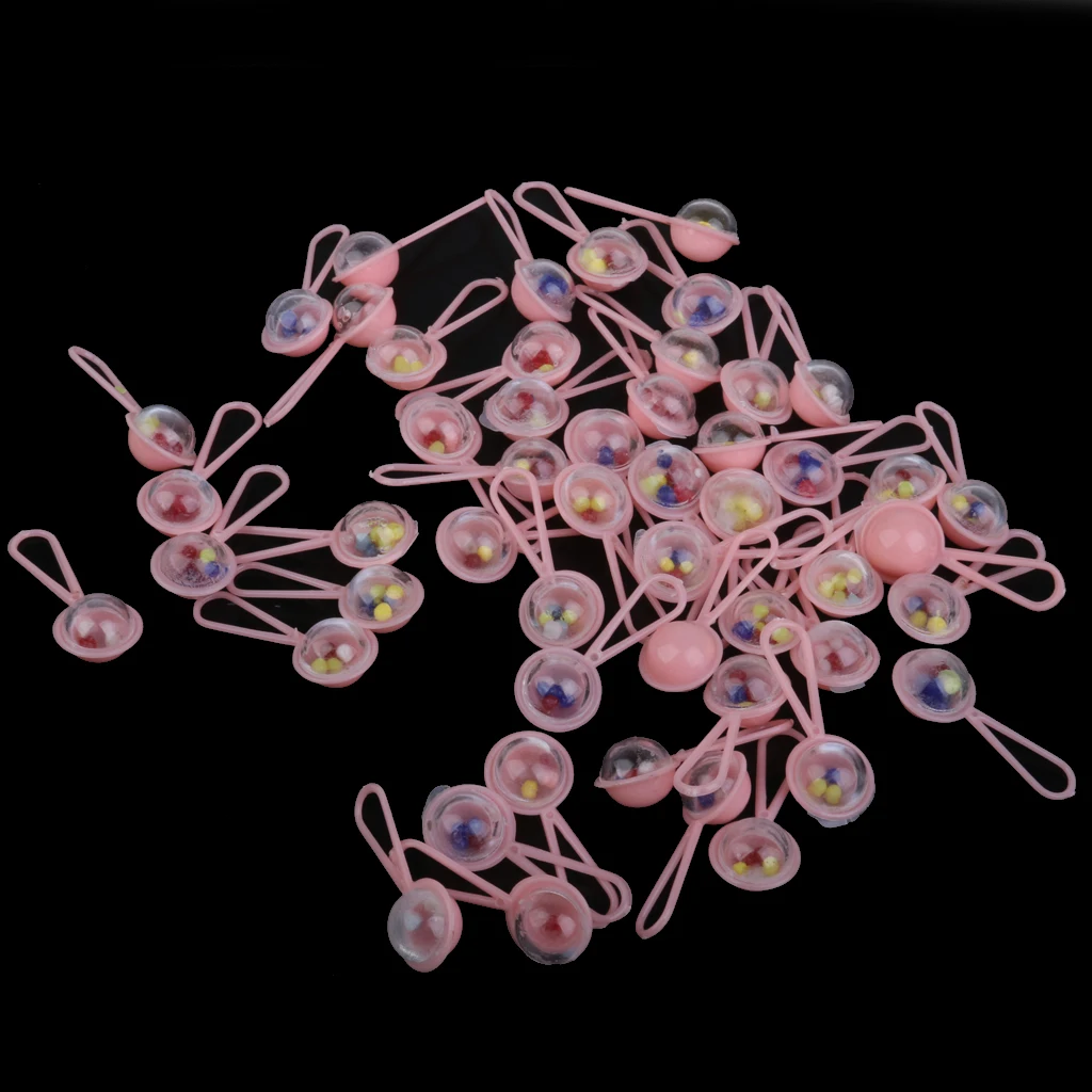50pcs Lovely Mini Rattles Baby Shower Favors Party Decor Gift for baby party DIY Decorations Party Supplies Pink