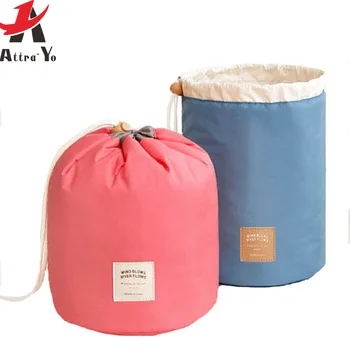 

ATTRA-YO High Quality Barrel Shaped Travel Cosmetic Bag Nylon Makeup Organizer Storage Wash Bags High Capacity LS4043ay2