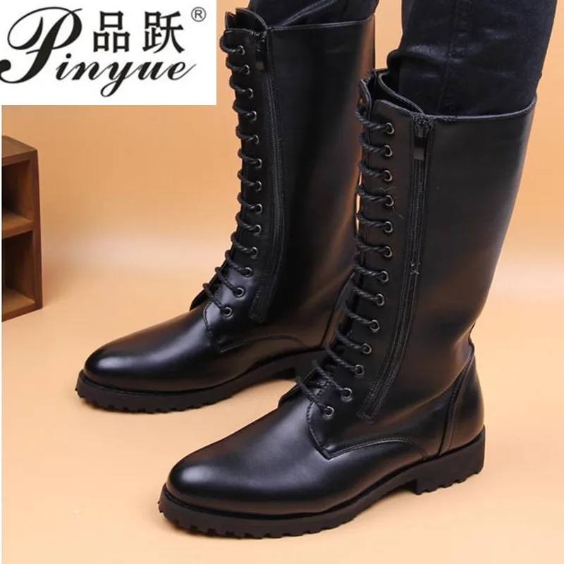 laceupHighBootsMensBlackMilitaryBootsNaturalCowLeatherMen