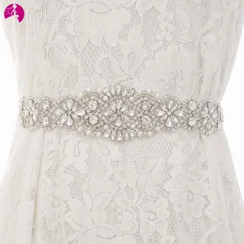 

MOLANS Classical Diamonds Pearl Bow Shape Bridal Sash for Wedding Dress Beautiful Opal Solid Hand-binding Girdle for Women Gown