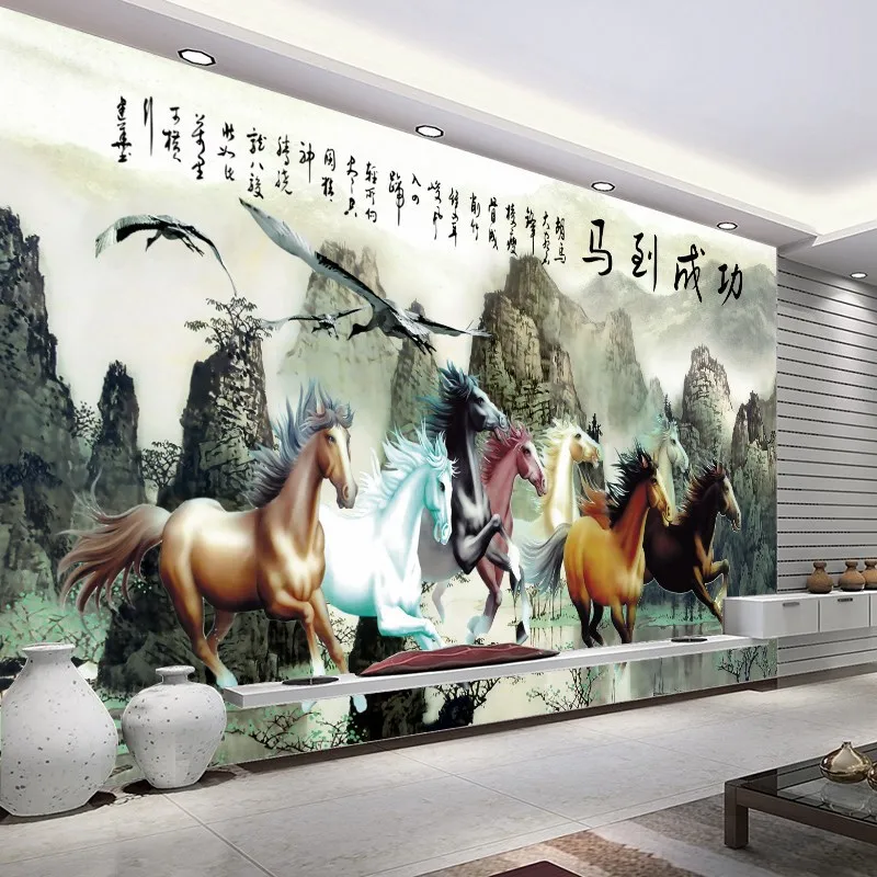 

QIANZEHUI,Needlework,DIY Eight horse landscape Cross stitch , Landscape painting full embroidery Cross-stitch ,Wall Home Decro