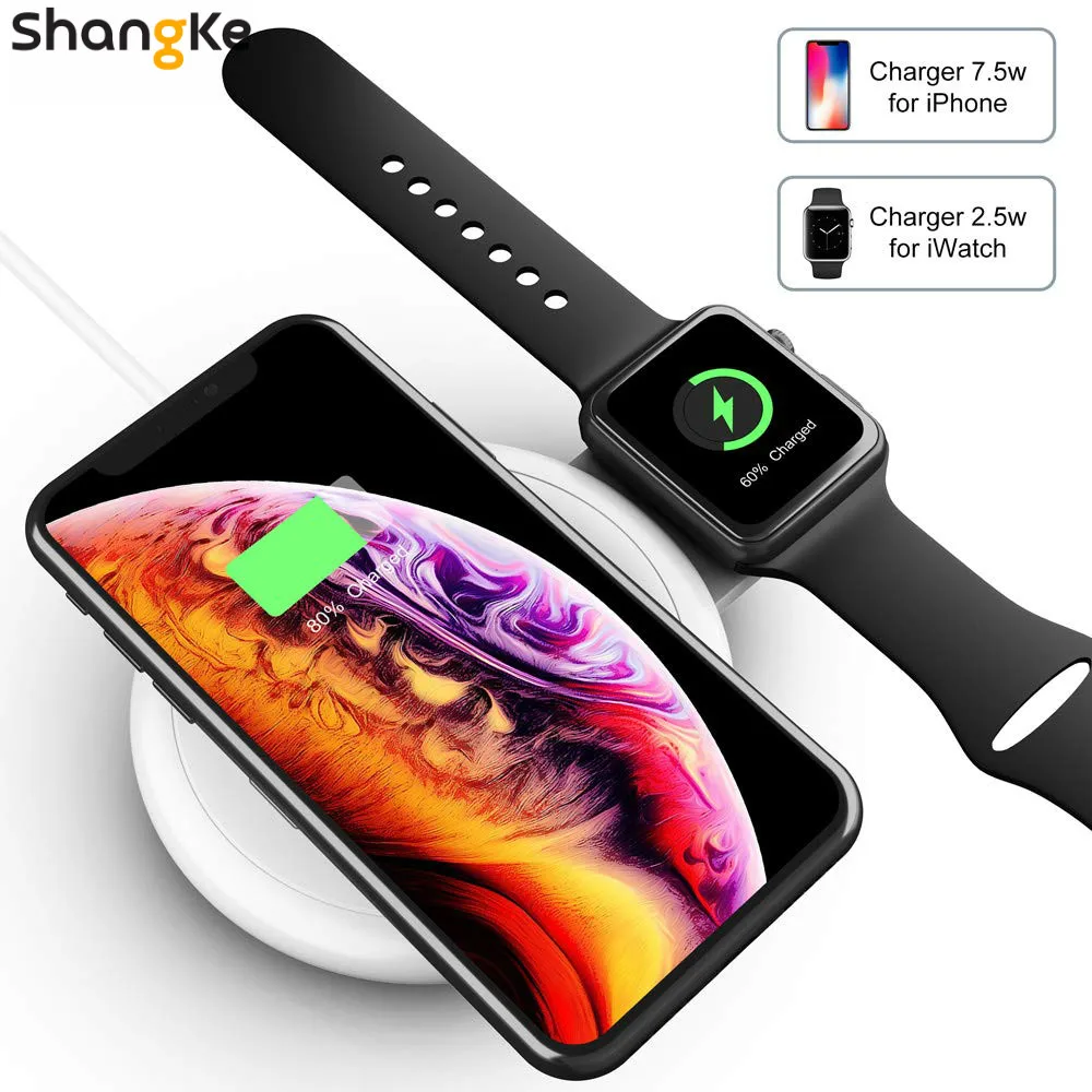 

2 in 1 Wireless Charger Wireless Charging Station Compatible for iPhone 8 X XS XR and Apple Watch Compatible for iWatch1 /2/3/4