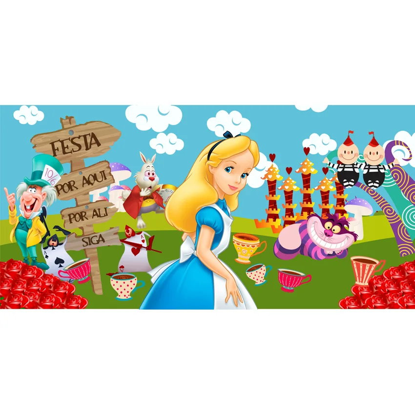 

2.2X1.5m Photography Background Cartoon Alice in Wonderland Newborn Birthday Party banner Children Backdrops for Photo Studio