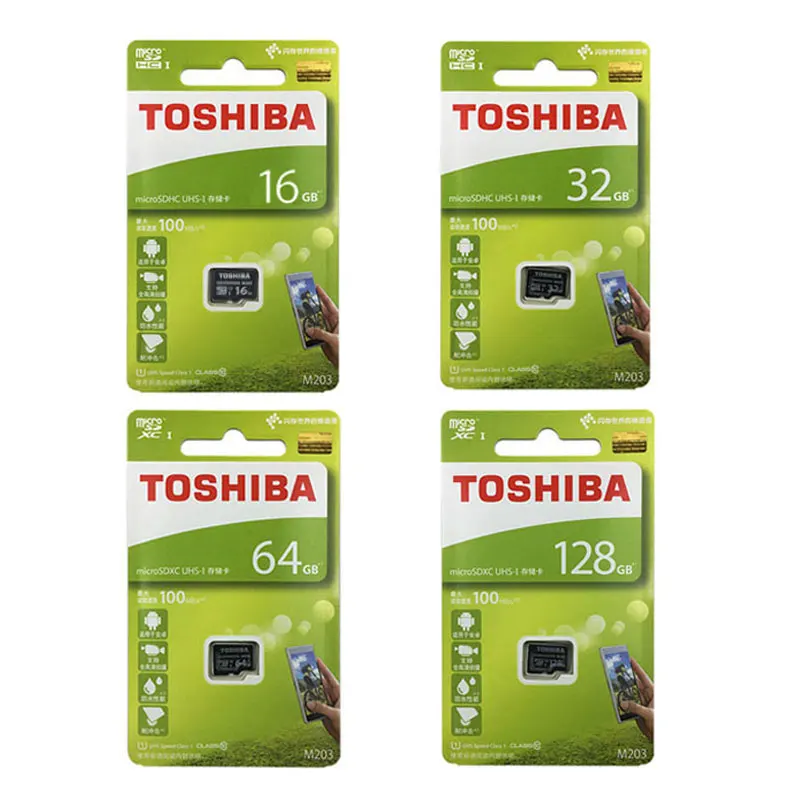 TOSHIBA M203 TF карта Micro SD карты 128 Гб 64 ГБ 32 ГБ оперативной памяти, 16 Гб встроенной памяти, слот для карт памяти 100 МБ/с. SDXC/SDHC Class10 UHS-I для смартфонов и планшетов