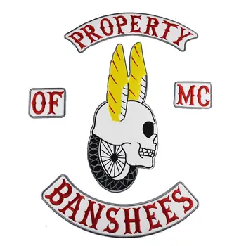 

Property Banshees Embroidered Patches Motorcycle Biker Iron On Patch Set Jacket MC Full set Back large Size Badge punk applique