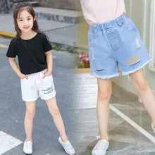 Новые летние детские короткие джинсовые рваные шорты для девочек, модные короткие джинсы для принцессы, детские штаны, шорты для девочек, одежда для девочек