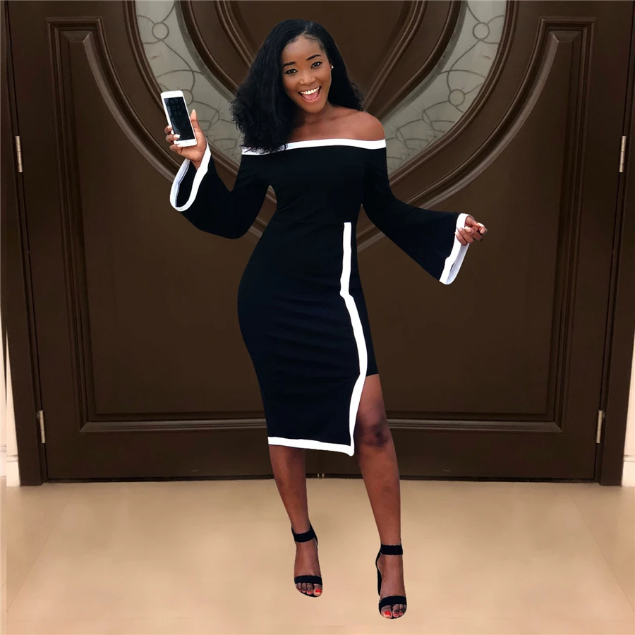 

Autumn and Winter Women's New Word Collar Ruffle Dress