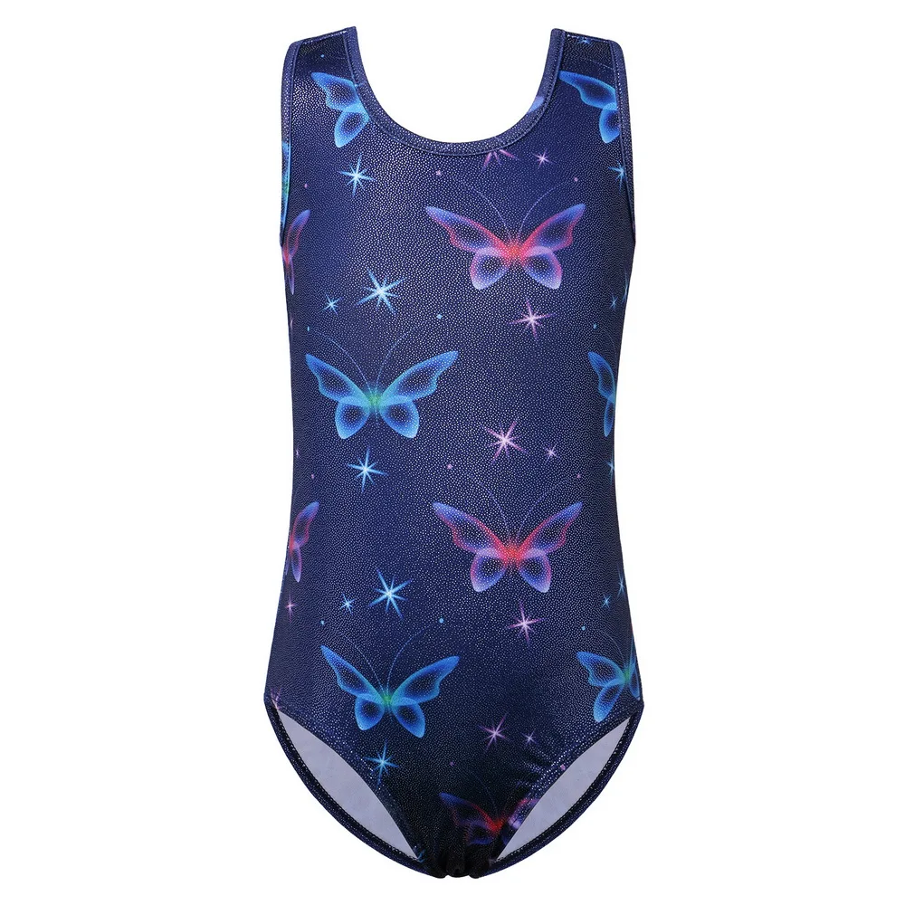

BAOHULU Girls Gymnastics Leotard Sleeveless Galaxy Butterfly Pattern Leotard Professional Ballet Dress for 3-12 Years Girls