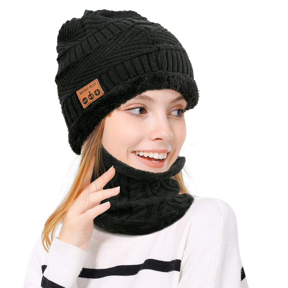Унисекс Bluetooth Беспроводная умная шапка бини с шейным платком теплые зимние шапочки мужские шарф вязаная шапка шапки маска#410