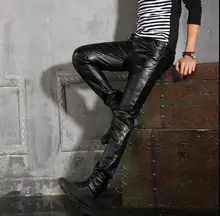 Spring autumn motorcycle faux leather pants men casual trousers pu feet pants for men fashion slim tight-fitting pantalon homme