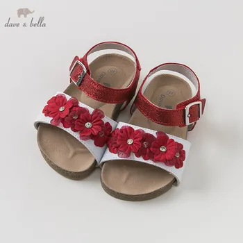 

DB10248 Dave Bella summer baby girl sandals new born infant shoes girl wine red sandals Princesss shoes floral