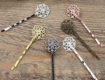 

15x18mm Blank Bobby Pins Hairpins Bases Vintage Filigree Flower Bride Hair Clip Findings DIY Hair Accessories Women's Jewelry