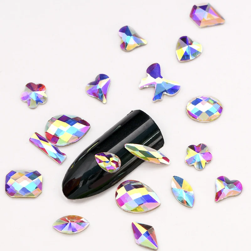 

144PCS K9 Rhinestones 32 Shapes Crystal AB Non Hot Fix Rhinestones Glass Glitter Rhinestone For Nail Art Decorations B3509