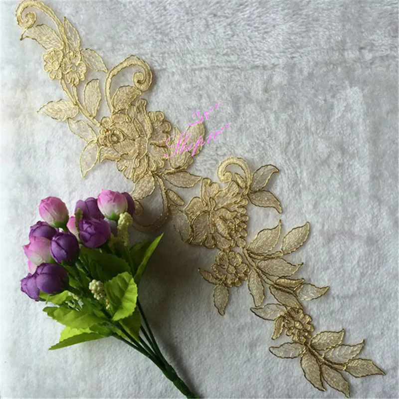 

8Pcs 40X 13cm Multi-color Net Free Shipping Gold Floral Motif Venise Venice Guipure Lace Trim Applique BD0253