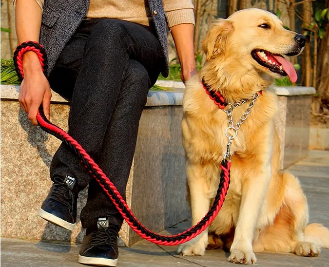Высокое качество Модернизированный цвета воротник стереотипные веревку большая собака Поводки-Собаки Pet тягового каната воротник набор для большой собаки