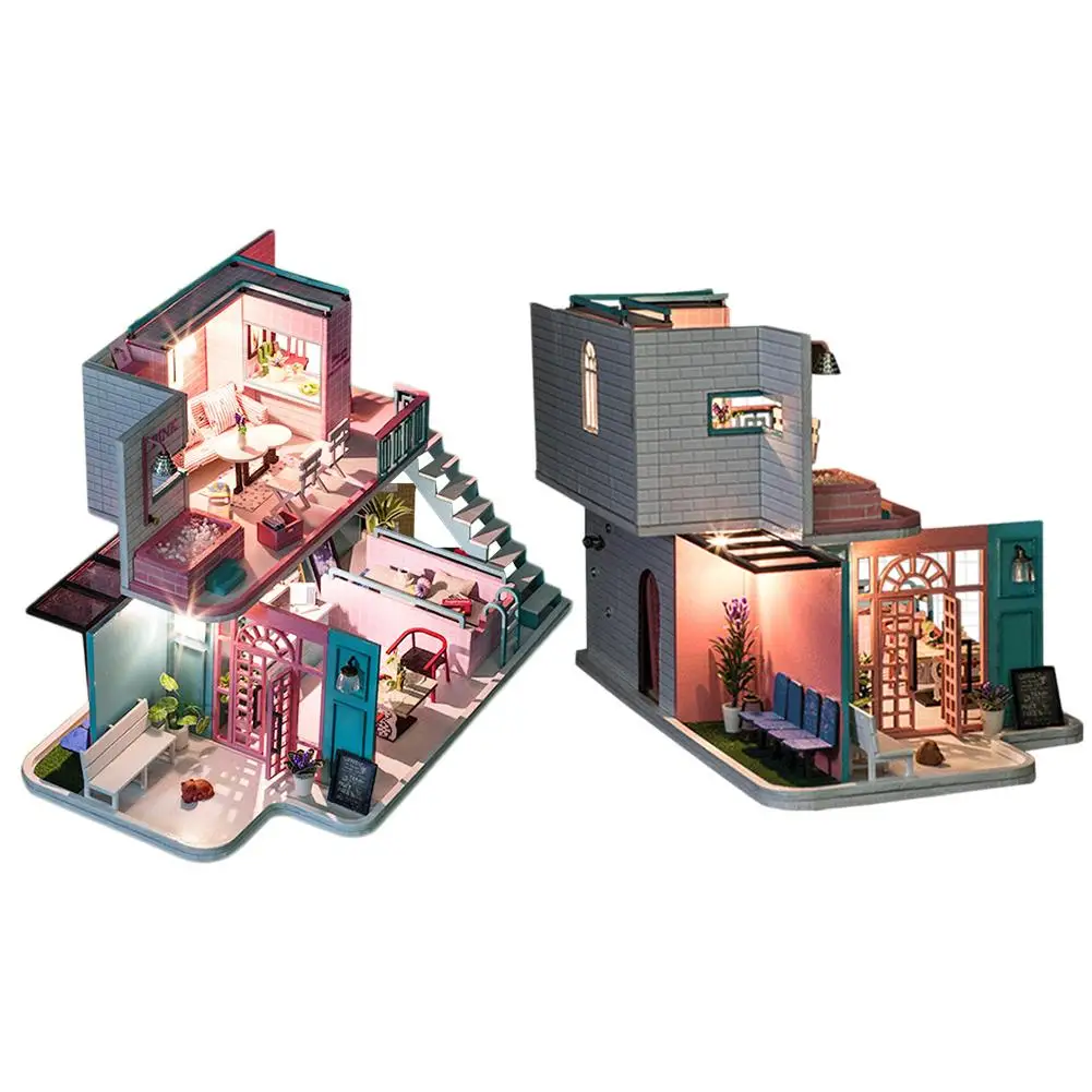 

DIY Doll House Pink Two-layer Hut Cafe Trendy Cabin DIY Cottage DIY Children's 3D Toy Gift Decoration
