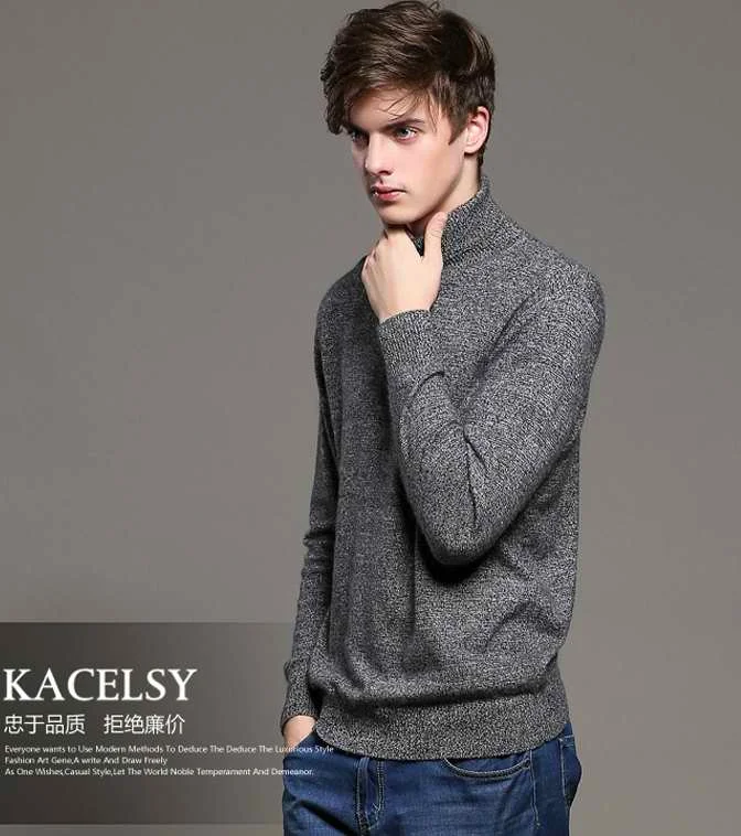 Горячая распродажа новые модные мужские Зимние удобные мягкие кашемировые свитера с отложным воротником вязаные пуловеры - Цвет: Темно-серый
