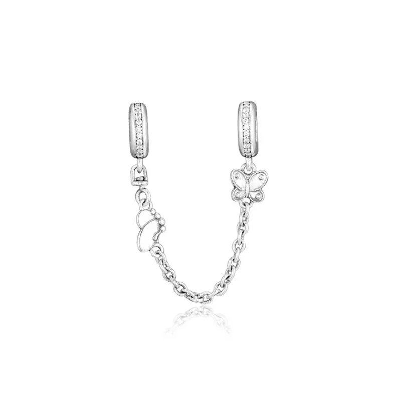 

Spring Butterfly Safety Chain Charm Silver 925 Jewelry for Women Bracelets Clear CZ Crystal Beads for DIY Jewelry Making 2019