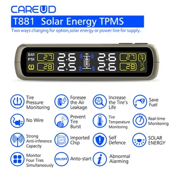 

Careud Digital LCD Display Interanl Sensor Solar Tpms Solar Tire Pressure Monitoring System external Sensor Tire Pressure Alarm