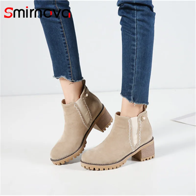Beste Smirnova HIGH FASHION winter schoenen 2018 big size 33 43 dames enkellaars nieuwe kudde vrouw laarzen hoge hak mode laarzen zwart