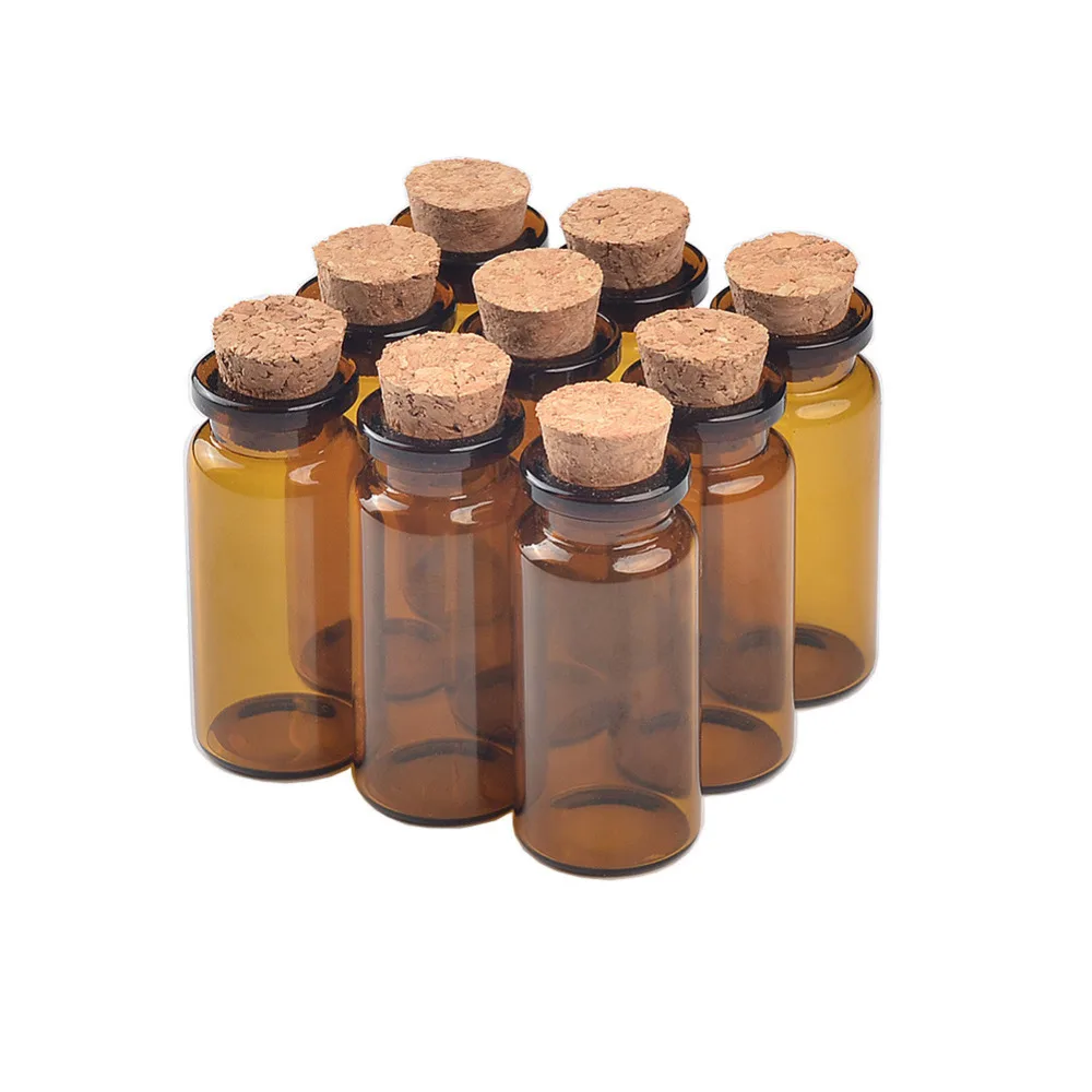 

22X50X12.5 mm 10ml Empty Amber Small Glass Bottles With Corks Mini Glass Vials Containers Gifts Jars brown color bottles 100 pcs