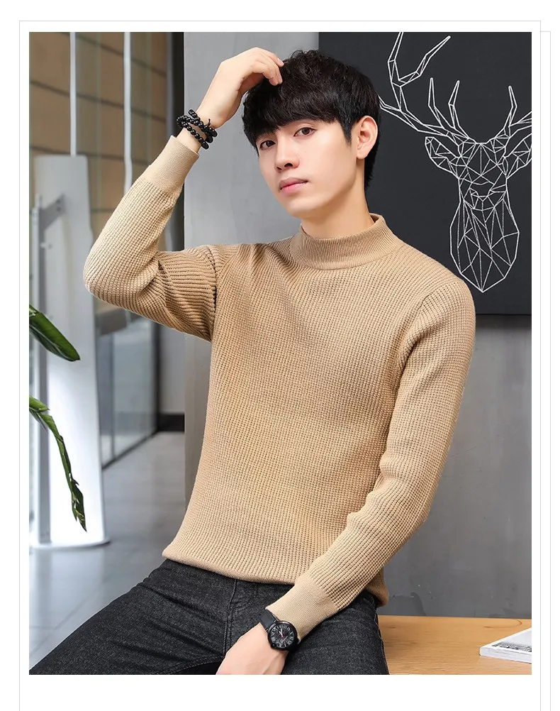 New Wool Sweater men warm cotton elastic winter Korean fashion casual turtleneck solid color plus size 3XL homme tops sweaters