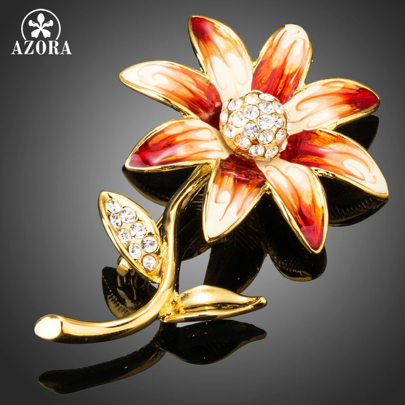

AZORA New Arrival Gold Color Oil Painting Flower Set with Stellux Austrian Cryatal Pin Brooch TP0039