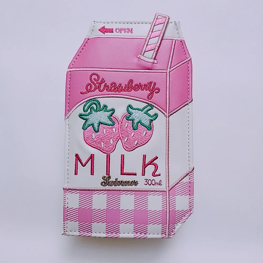Японские мягкие милые женские сумки через плечо с вышитыми буквами клубники и молока для девочек, мини-сумки для мобильных телефонов розового цвета