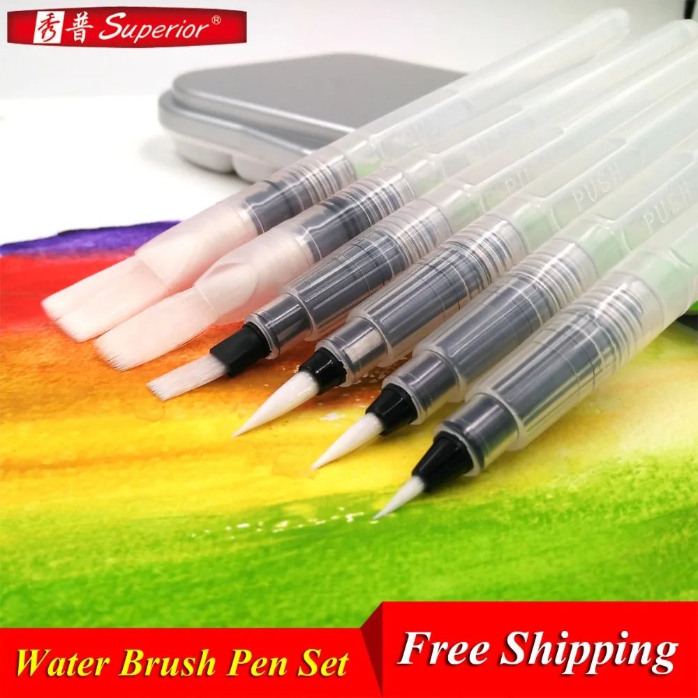 Превосходный набор кистей для водной краски, 6 шт., большая емкость, разные формы, мягкая кисть для каллиграфии, ручка для рисования