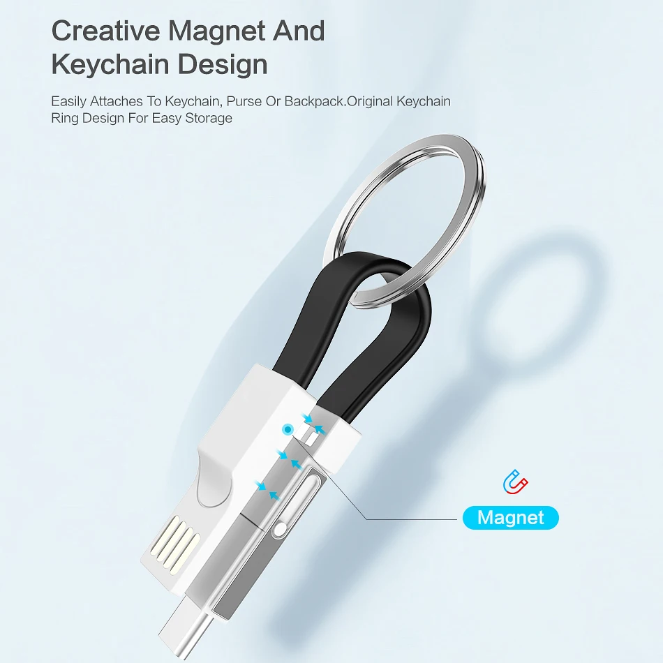 Многофункциональный 3 в 1 USB кабель для iPhone/Type C/Micro зарядки брелок портативное