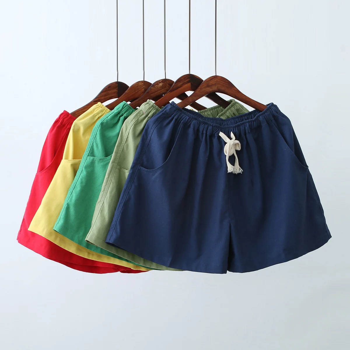 2019 лето новый стиль женские свободные повседневные Шорты однотонные на шнуровке женские разноцветные шорты карманные льняные уютные