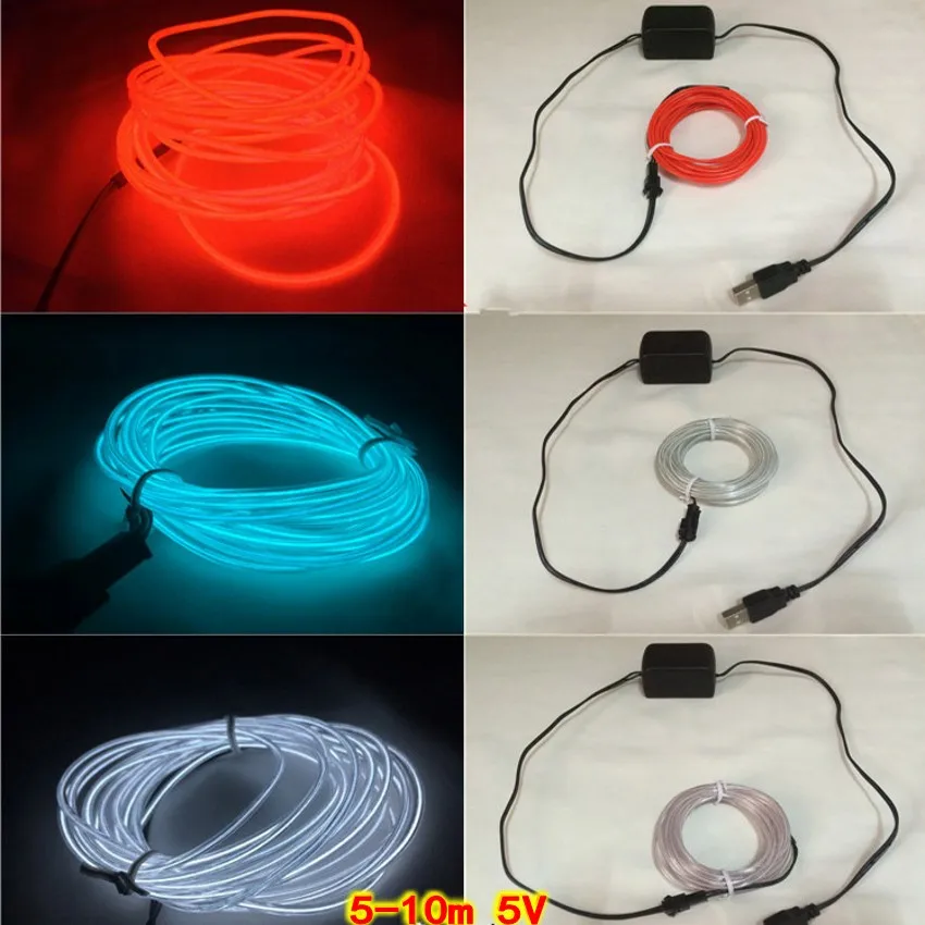 6m/8m/10m USB EL wire Dance Party Decor Light Neon LED lamp Flexible EL