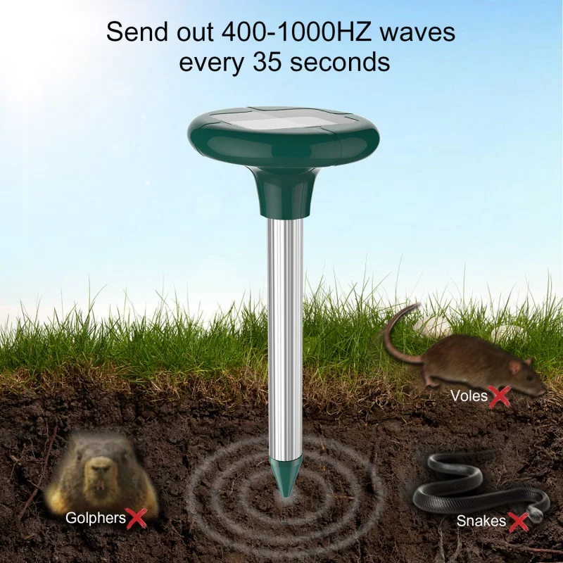 

2pcs Outdoor Solar Power Ultrasonic Mole Snake Mosquito Mouse Pest Rodent Repeller Control Garden Yard