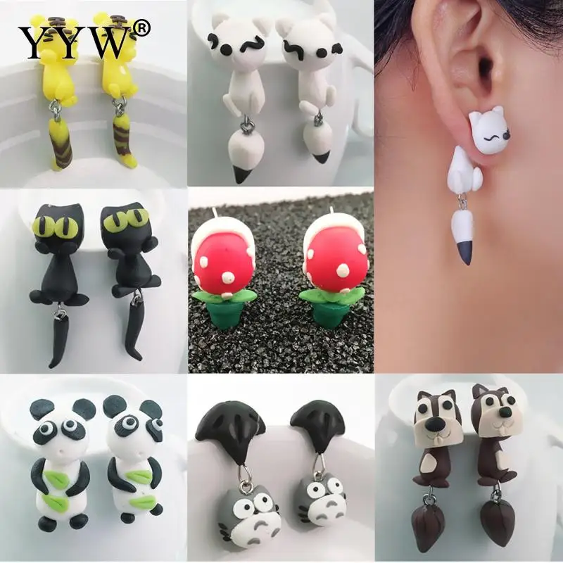 

New Arrival High quality Handmade Polymer Clay Earrings Small Cartoon Split Personality EarFor Women Jewelry Gifts