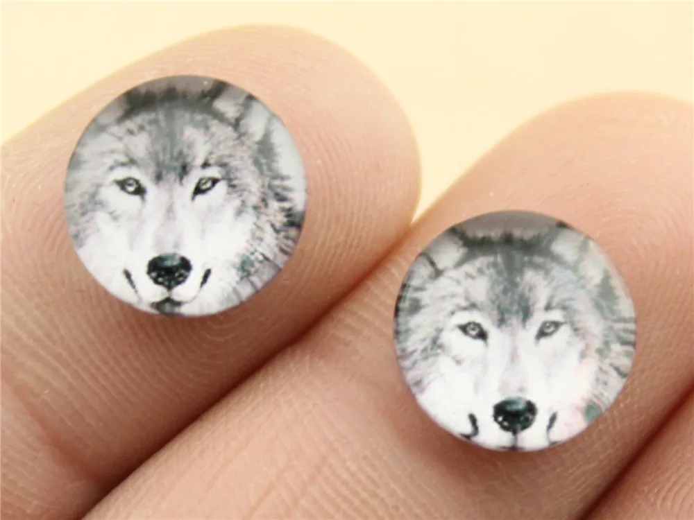 

20pcs 12mm Handmade Round Wolf Pattern Round Photo Glass Cabochon Demo Flat Back Making Accessories G12-0450