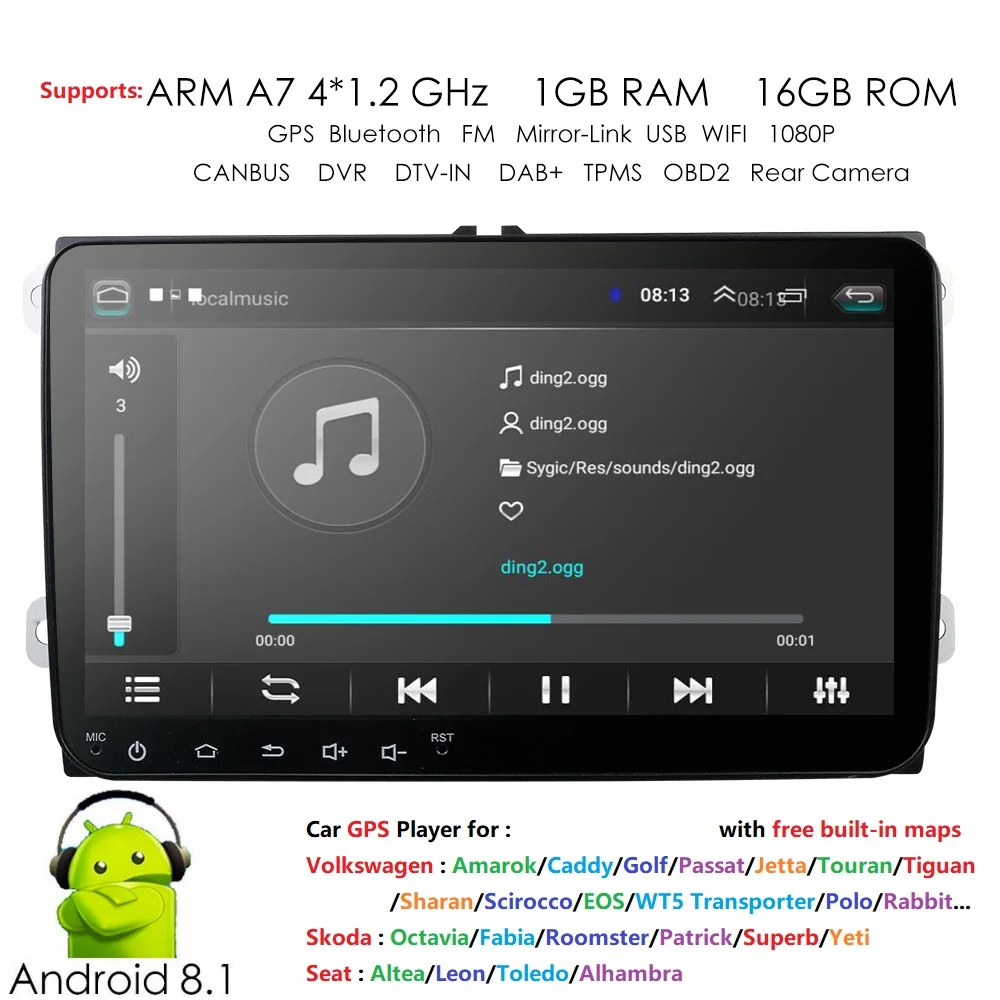

New!9" Android 8.1 Car GPS Navigation for VW Volkswagen SKODA GOLF 5 Golf 6 POLO PASSAT B5 B6 JETTA TIGUAN BT RDS Auto Audio map