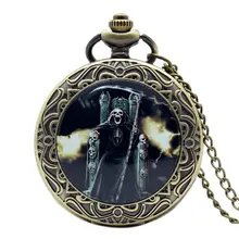 Cool Steampunk Bronze Skull Design Fob Pocket Watch with Necklace Chain Gift for Men Women