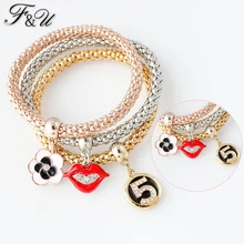 F& U Новое поступление, многослойные браслеты 3 шт./набор, сексуальная подвеска "губы", браслеты для женщин/девочек, подарки на день Святого Валентина