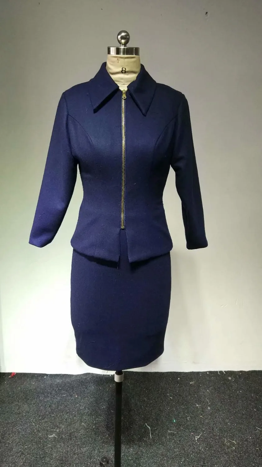 2019 Nieuwe Retro moeder jurk voor bruiloft party lange mouwen Mini-Heup gewikkeld rok Marine Blauw wollen stof Moeder jurken
